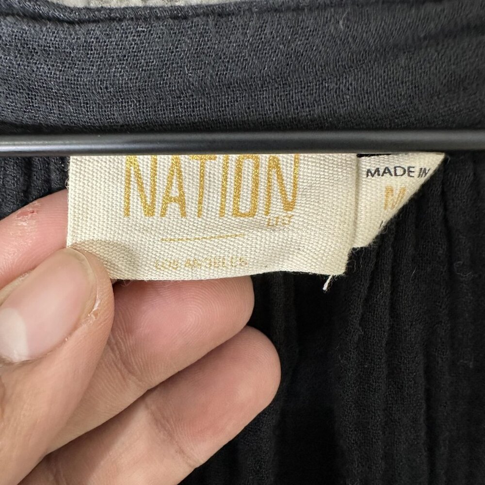 Nation LTD Dress Womens‎ Medium Black Cotton Gauze Mini Shift V Neck Puff Sleeve - Picture 4 of 8